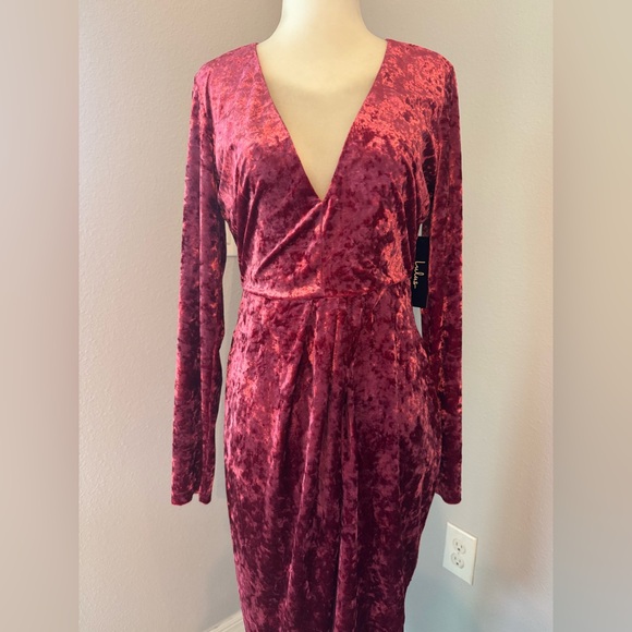 Lulus Strong Ambition Fuchsia Velvet Long Sleeve Asymmetrical Dress - Picture 2 of 9